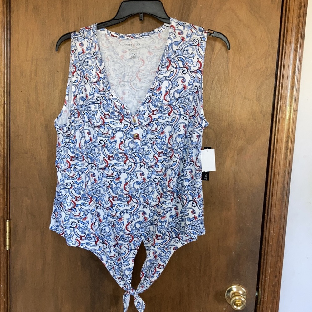 Preswick & Moore top paisley floral print top w stretch & tie detail 2X - Picture 17 of 17